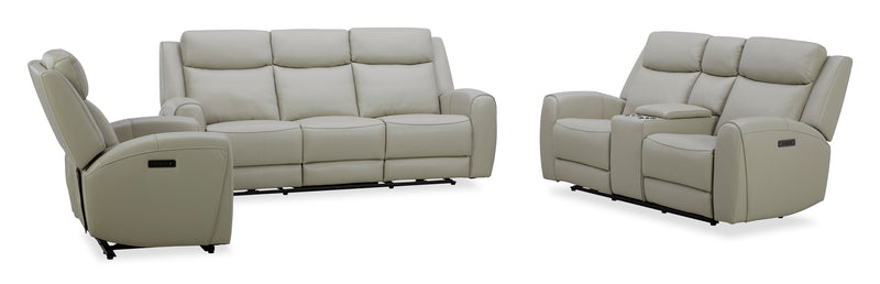 Causeuse à inclinaison électrique Reign de 78 po en cuir véritable de qualité supérieure avec console - taupe clair de lune Deltona