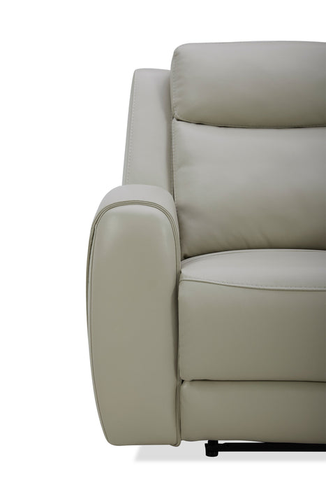 Causeuse à inclinaison électrique Reign de 78 po en cuir véritable de qualité supérieure avec console - taupe clair de lune Deltona
