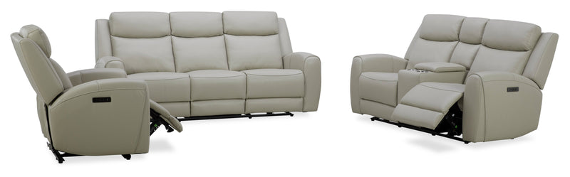Causeuse à inclinaison électrique Reign de 78 po en cuir véritable de qualité supérieure avec console - taupe clair de lune Deltona