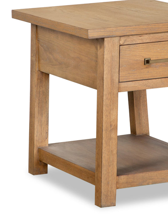Table de bout moderne Rhett de 22 po avec rangement et tablette - chêne brun clair