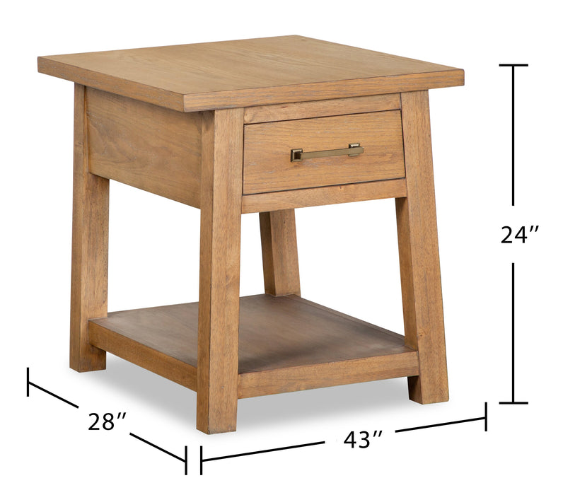 Table de bout moderne Rhett de 22 po avec rangement et tablette - chêne brun clair