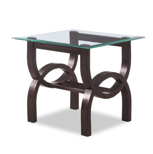 Table de bout moderne Ricci de 24 po avec dessus en verre - verre avec pattes au fini espresso