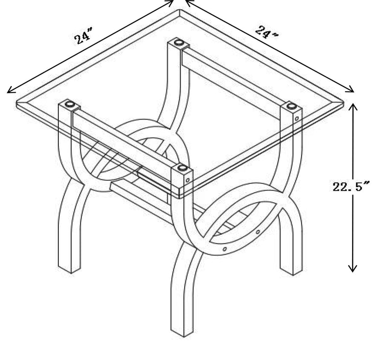 Table de bout moderne Ricci de 24 po avec dessus en verre - verre avec pattes au fini espresso