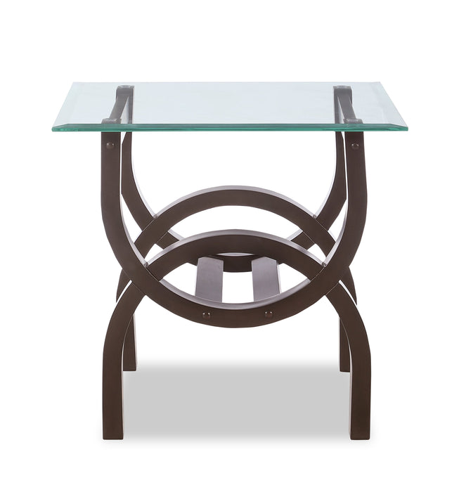 Table de bout moderne Ricci de 24 po avec dessus en verre - verre avec pattes au fini espresso