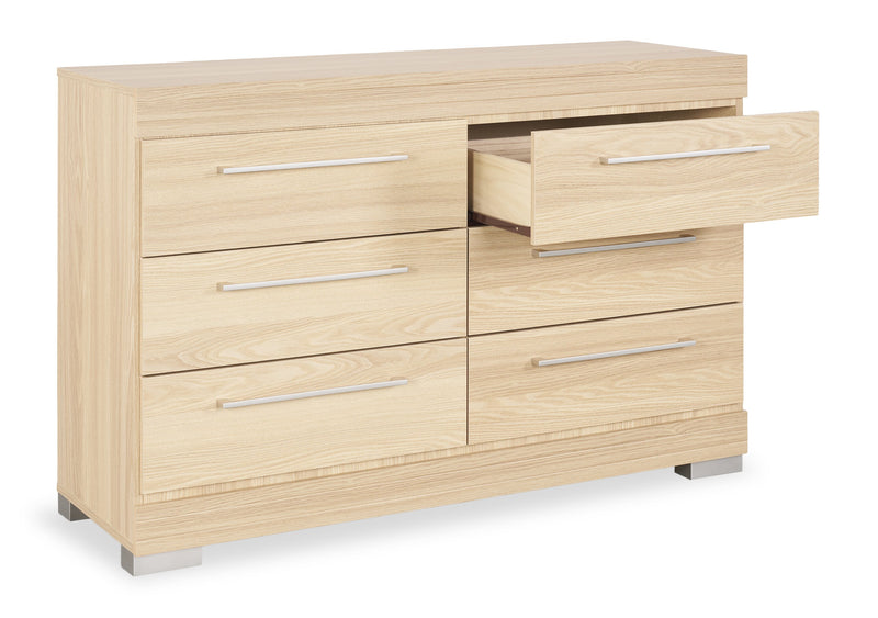 Commode de chambre à coucher Riley de 49 po (L) x 31 po (H) à 6 tiroirs, fabriquée au Canada - naturelle