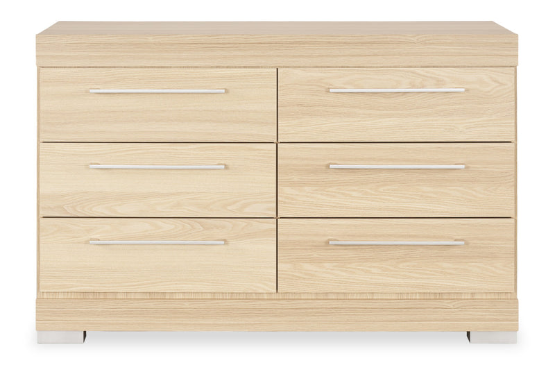 Commode de chambre à coucher Riley de 49 po (L) x 31 po (H) à 6 tiroirs, fabriquée au Canada - naturelle