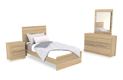 Riley 6pc Bedroom Set with Panel Bed, Dresser, Mirror & Nightstand, Made in Canada, Natural - Twin Size | Ensemble de chambre à coucher Riley 6 pièces avec lit à panneaux, commode, miroir et table de nuit, fabriqué au Canada, naturel - format lit simple