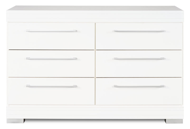 Commode de chambre à coucher Riley de 49 po (L) x 31 po (H) à 6 tiroirs, fabriquée au Canada - blanche