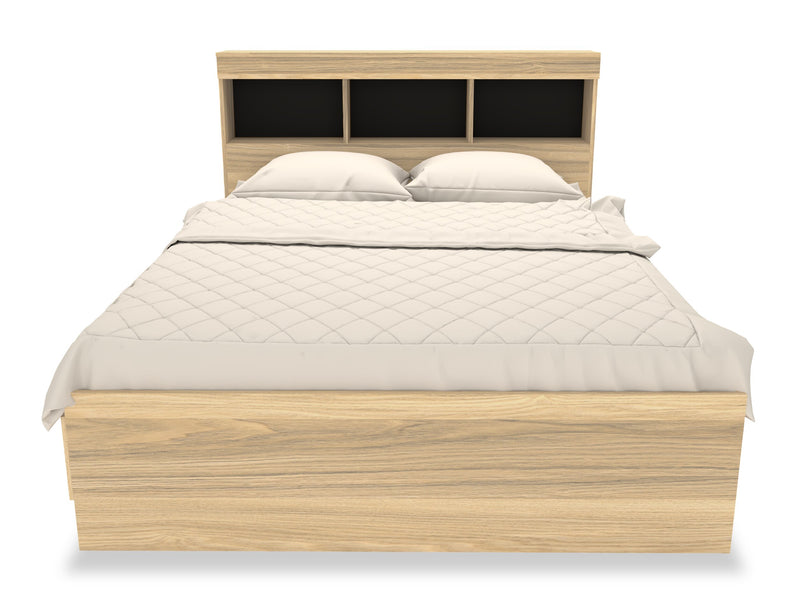 Lit matelot Riley avec ensemble de tête de lit bibliothèque pour enfants, fabriqué au Canada, naturel - format lit double