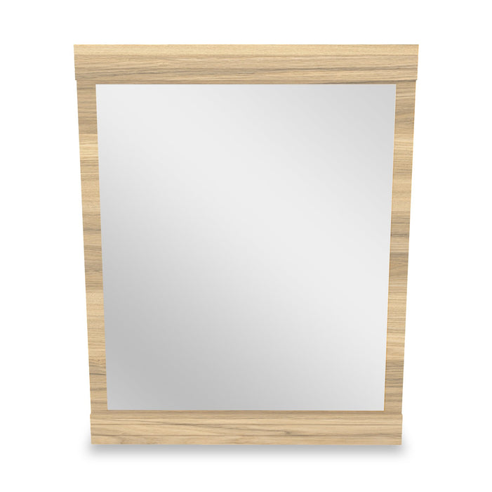 Ensemble lit matelot Riley 5 pièces avec tête de lit bibliothèque, commode et miroir, naturel - format lit double