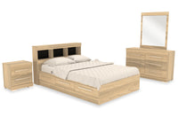  Ensemble lit matelot Riley 6 pièces avec tête de lit bibliothèque, commode, miroir et table de nuit, naturel - format lit double