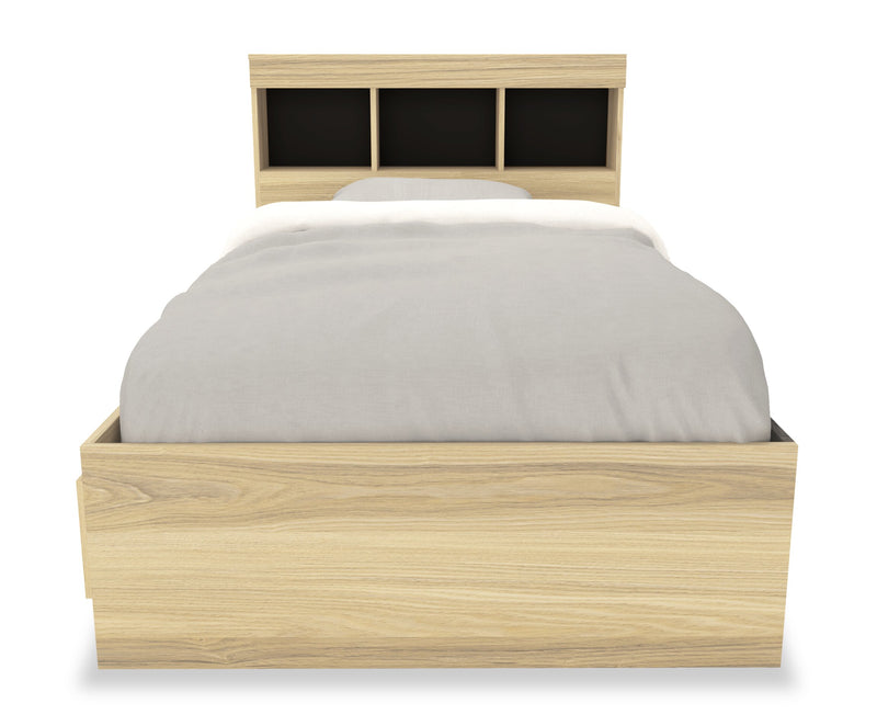 Ensemble lit matelot Riley 6 pièces avec tête de lit bibliothèque, commode, miroir et table de nuit, naturel - format lit simple