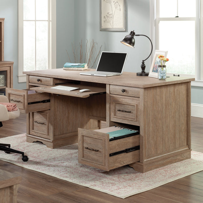 Bureau de direction Rollingwood de 65,98 po de qualité commerciale à 7 tiroirs - chêne brossé