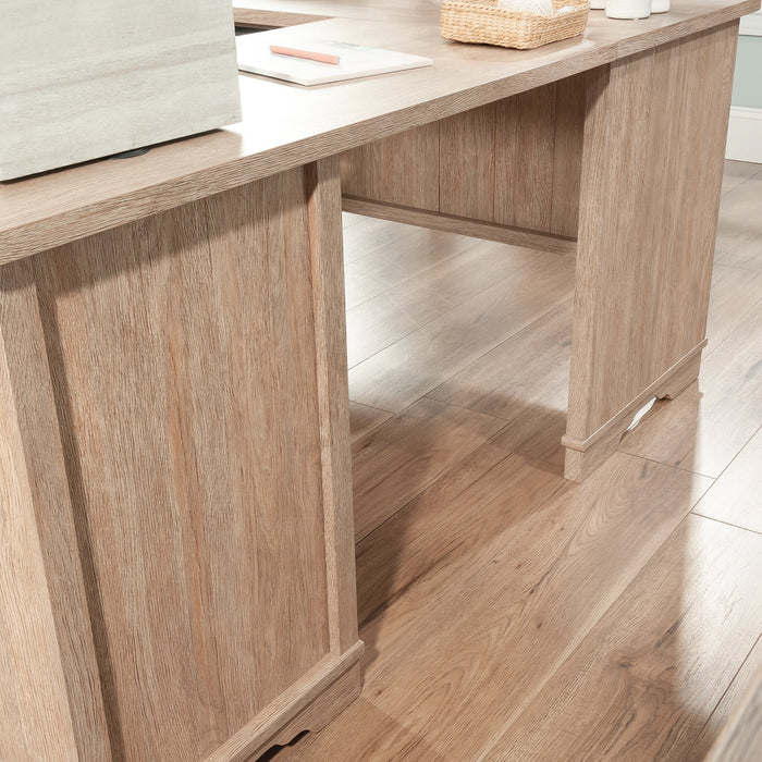 Bureau en forme de L Rollingwood de 65,98 po de qualité commerciale avec plateau pour clavier et rangement - chêne brossé