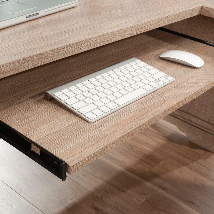 Bureau en forme de L Rollingwood de 65,98 po de qualité commerciale avec plateau pour clavier et rangement - chêne brossé