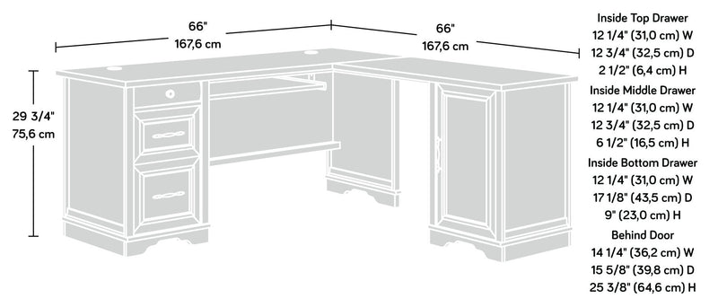 Bureau en forme de L Rollingwood de 65,98 po de qualité commerciale avec plateau pour clavier et rangement - chêne brossé