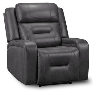 Fauteuil à inclinaison électrique Ryker de 36,8 po en similicuir avec accoudoirs de rangement et port USB - gris