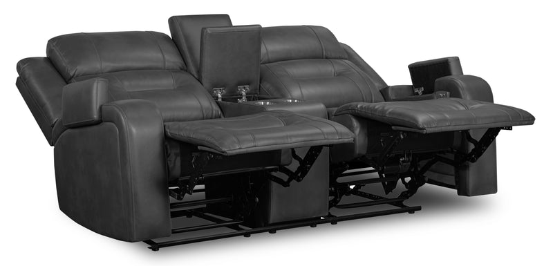 Causeuse à inclinaison électrique Ryker de 72,24 po en similicuir avec console de rangement et ports USB - grise
