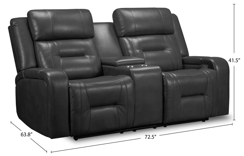 Causeuse à inclinaison électrique Ryker de 72,24 po en similicuir avec console de rangement et ports USB - grise