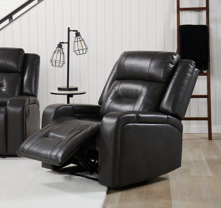 Fauteuil inclinable Ryker de 36,8 po en similicuir avec accoudoirs de rangement - gris