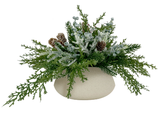  Bouquet de pin et de baies Kort & Co. dans un bol effilé moucheté