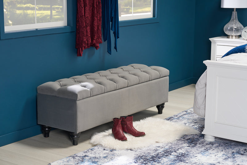 Banc de rangement Sage de 57 po - velours gris