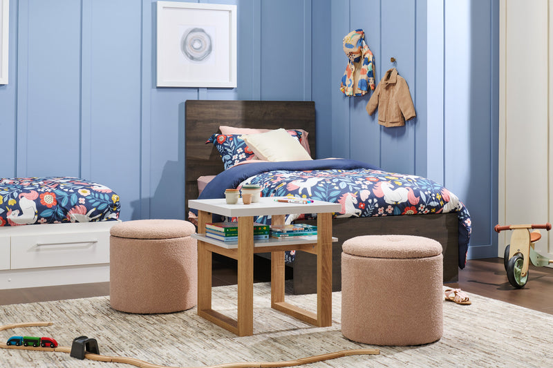Pouf de rangement rond Saskatchewan de 14,75 po en tissu - rose