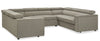 Sofa-lit sectionnel Savvy 3 pièces en tissu d’apparence lin avec appuie-têtes réglables - gris