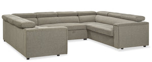 Sofa-lit sectionnel Savvy 3 pièces en tissu d’apparence lin avec appuie-têtes réglables - gris
