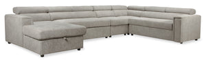 Sofa-lit sectionnel de gauche Savvy 5 pièces en tissu d'apparence lin - gris