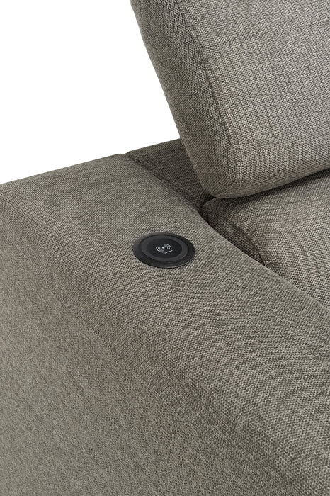 Sofa-lit sectionnel de droite Savvy 2 pièces en tissu d’apparence lin avec fauteuil long de rangement et appuie-têtes réglables - gris
