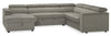 Sofa-lit sectionnel de gauche Savvy 3 pièces en tissu d’apparence lin avec fauteuil long de rangement et appuie-têtes réglables - gris