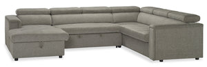 Sofa-lit sectionnel de gauche Savvy 3 pièces en tissu d'apparence lin - gris