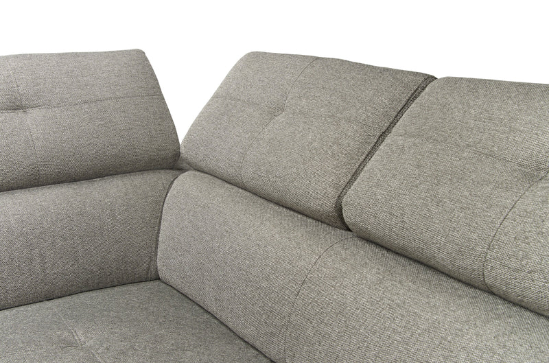 Sofa-lit sectionnel de gauche Savvy 3 pièces en tissu d’apparence lin avec fauteuil long de rangement et appuie-têtes réglables - gris