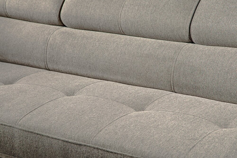 Sofa-lit sectionnel de droite Savvy 5 pièces en tissu d’apparence lin avec fauteuil long de rangement et appuie-têtes réglables - gris