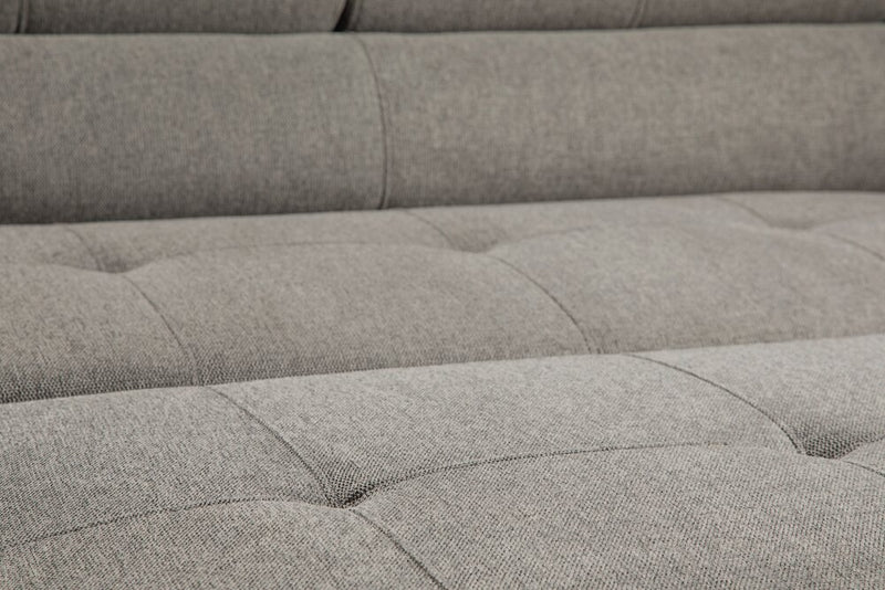 Sofa-lit sectionnel de droite Savvy 5 pièces en tissu d’apparence lin avec fauteuil long de rangement et appuie-têtes réglables - gris