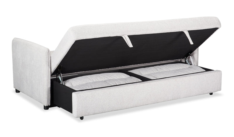 Sofa-lit Shadow de 82,5 po en tissu d’apparence lin avec rangement et deux accoudoirs coussinés - gris