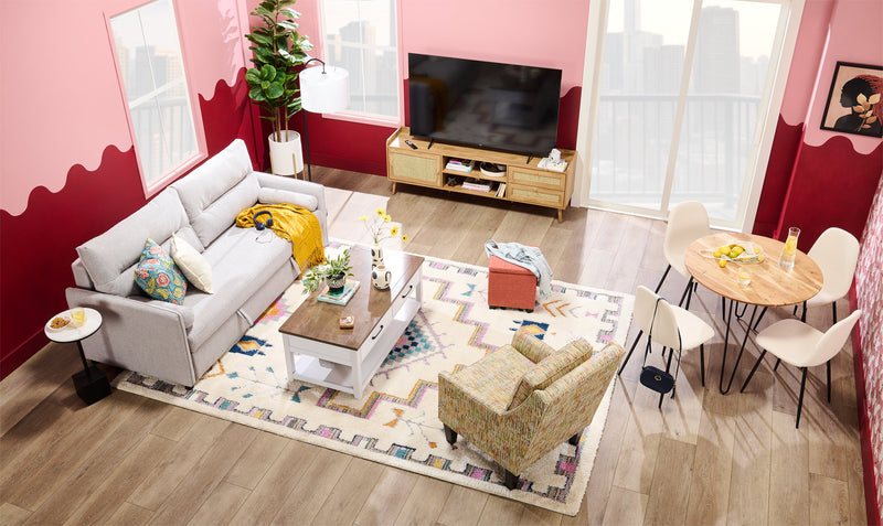 Sofa-lit Shadow de 82,5 po en tissu d’apparence lin avec rangement et deux accoudoirs coussinés - gris