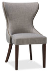 Chaise de salle à manger Shea à oreilles en tissu d’apparence lin et en bois - grise