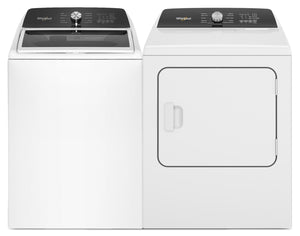 Laveuse à chargement par le haut de 5,2 pi3 avec robinet intégré et sécheuse électrique de 7 pi3 avec vapeur de Whirlpool