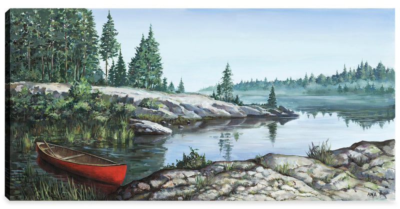 Œuvre d’art « Red Boat » sur toile - 24 po x 48 po