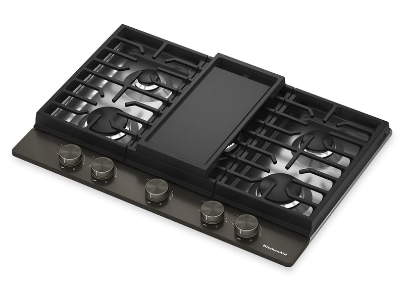 Surface de cuisson KitchenAid au gaz sur métal avec fini CookShield - Black Ore - KCGK730SBE