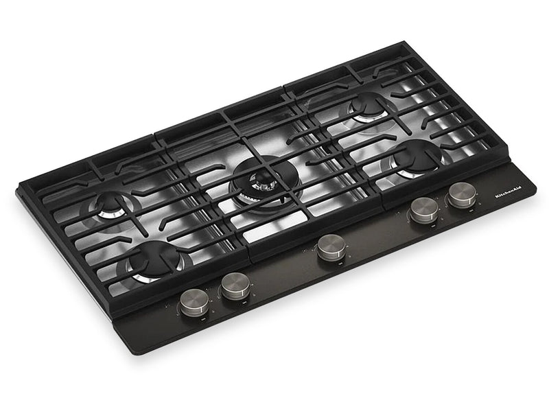 Surface de cuisson à gaz sur métal KitchenAid avec grille pour wok intégrée - minerai noir - KCGK536SBE