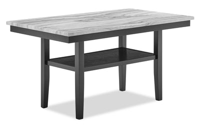 Libra Dining Table with Marble-Look Top & Storage Shelf, 60"W- Black/Grey | Table de salle à manger Libra de 60 po (L) avec dessus en imitation de marbre et tablette de rangement - noire et grise