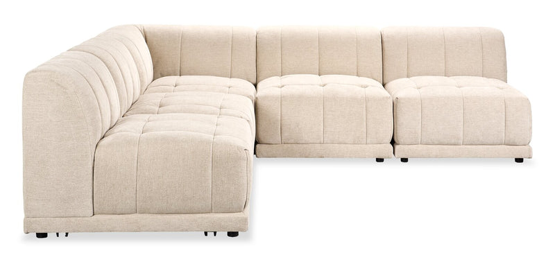 Sofa sectionnel modulaire sans accoudoirs Oaklyn de Kort & Co. 5 pièces en tissu avec coussins de siège capitonnés - beige