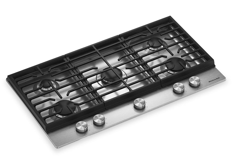Surface de cuisson à gaz sur métal KitchenAid de 36 po avec grilles en fonte - acier inoxydable - KCGK336SSS
