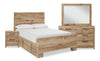 Ensemble de chambre à coucher Derekson 6 pièces naturel avec lit de rangement latéral, commode, miroir et table de nuit - format lit double