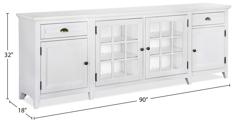 Meuble pour téléviseur traditionnel Wesley de 90 po avec rangement et système de gestion des câbles pour téléviseurs jusqu’à 95 po - blanc calcaire