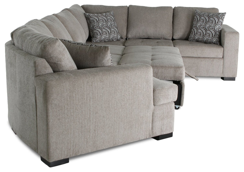 Sofa-lit sectionnel de gauche Legend 4 pièces fabriqué au Canada en tissu de chenille avec fauteuil enveloppant - beige platine