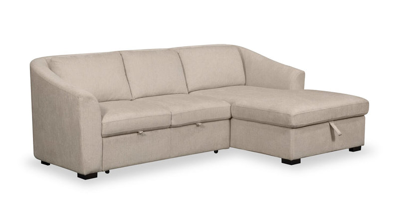 Sofa-lit sectionnel de droite Envy 2 pièces en tissu de chenille avec fauteuil long de rangement - beige amande